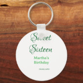 Sweet Sixteen green name date calligraphy boho ret キーホルダー (裏面)