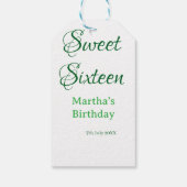 Sweet Sixteen green name date calligraphy boho ret ギフトタグ (裏面)