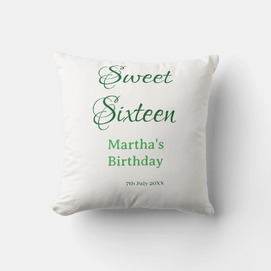 Sweet Sixteen green name date calligraphy boho ret クッション (正面)