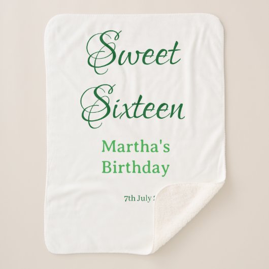 Sweet Sixteen green name date calligraphy boho ret シェルパブランケット (正面)