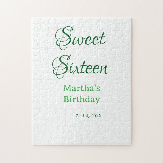 Sweet Sixteen green name date calligraphy boho ret ジグソーパズル (縦)