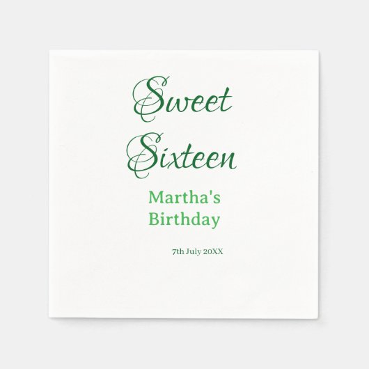 Sweet Sixteen green name date calligraphy boho ret スタンダードカクテルナプキン (正面)