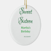 Sweet Sixteen green name date calligraphy boho ret セラミックオーナメント (右)