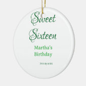 Sweet Sixteen green name date calligraphy boho ret セラミックオーナメント (左)