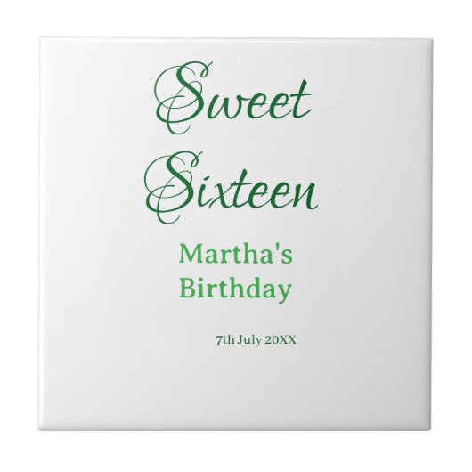 Sweet Sixteen green name date calligraphy boho ret タイル (正面)