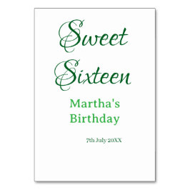 Sweet Sixteen green name date calligraphy boho ret テーブルナンバー