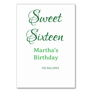 Sweet Sixteen green name date calligraphy boho ret テーブルナンバー