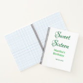 Sweet Sixteen green name date calligraphy boho ret ノートブック (内部)