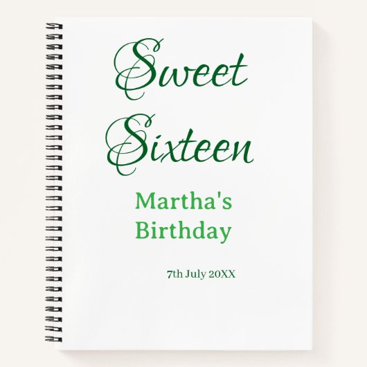 Sweet Sixteen green name date calligraphy boho ret ノートブック (正面)