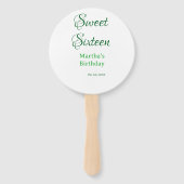 Sweet Sixteen green name date calligraphy boho ret ハンドファン (裏面)