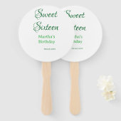Sweet Sixteen green name date calligraphy boho ret ハンドファン (正面&裏面)
