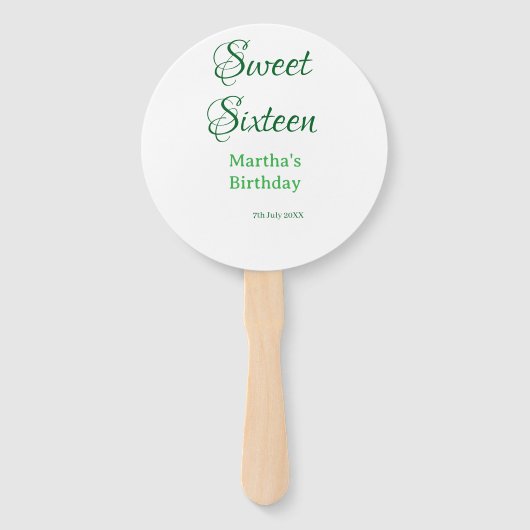 Sweet Sixteen green name date calligraphy boho ret ハンドファン (正面)