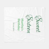 Sweet Sixteen green name date calligraphy boho ret フリースブランケット (正面(横))