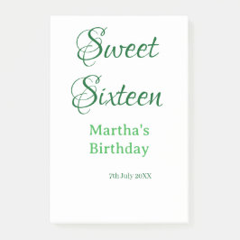 Sweet Sixteen green name date calligraphy boho ret ポストイット