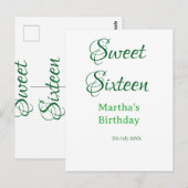 Sweet Sixteen green name date calligraphy boho ret ポストカード (正面/裏面)