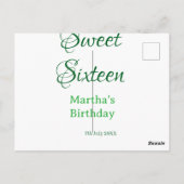 Sweet Sixteen green name date calligraphy boho ret ポストカード (裏面)
