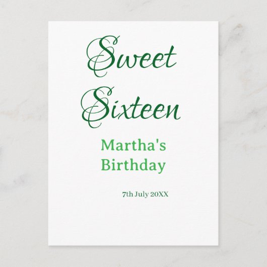 Sweet Sixteen green name date calligraphy boho ret ポストカード (正面)