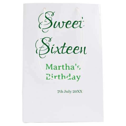 Sweet Sixteen green name date calligraphy boho ret ミディアムペーパーバッグ (正面)