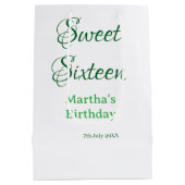Sweet Sixteen green name date calligraphy boho ret ミディアムペーパーバッグ (裏面)