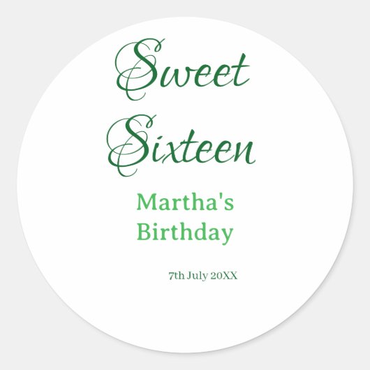 Sweet Sixteen green name date calligraphy boho ret ラウンドシール (正面)