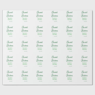 Sweet Sixteen green name date calligraphy boho ret ラッピングペーパー