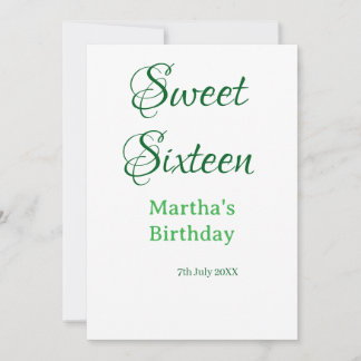 Sweet Sixteen green name date calligraphy boho ret 招待状