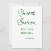 Sweet Sixteen green name date calligraphy boho ret 招待状 (裏面)