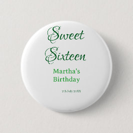 Sweet Sixteen green name date calligraphy boho ret 缶バッジ