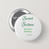 Sweet Sixteen green name date calligraphy boho ret 缶バッジ (正面&裏面)