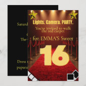 Sweet Sixteen Hollywood Glam Invitation – Black &  招待状 (正面/裏面)