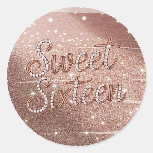 Sweet Sixteen In Rose Gold and Pearls ラウンドシール (正面)