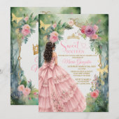 Sweet Sixteen Invitation Pink Floral Garden 招待状 (正面/裏面)