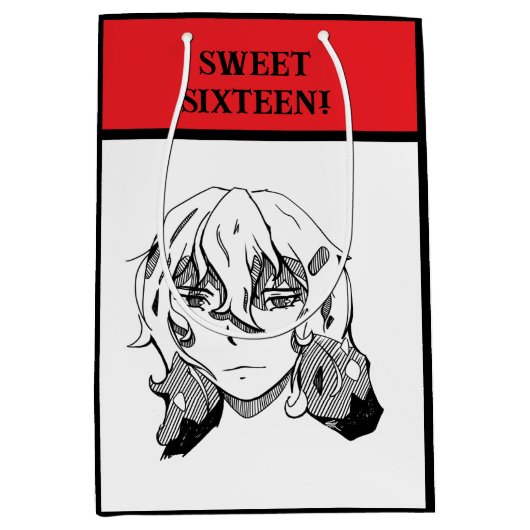 Sweet Sixteen Lineart ミディアムペーパーバッグ (正面)