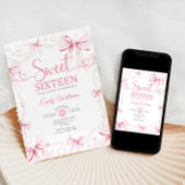 Sweet Sixteen Pink Bows Pearls Coquette 招待状