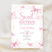 Sweet Sixteen Pink Bows Pearls Coquette 招待状