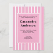 Sweet Sixteen Pink Stripe Horizontal Photo 招待状 (裏面)