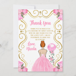 Sweet Sixteen Red Hair Princess in Pink サンキューカード