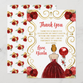 Sweet Sixteen Red Hair Princess in Red サンキューカード