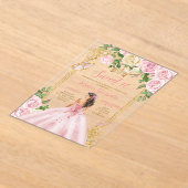 Sweet Sixteen Soft Blush Pink Crown Gold Birthday アクリル招待状 (レイダウン)