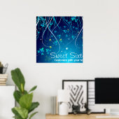 Sweet Sixteen Teal Blue Swirls Party Banner ポスター (ホームオフィス)