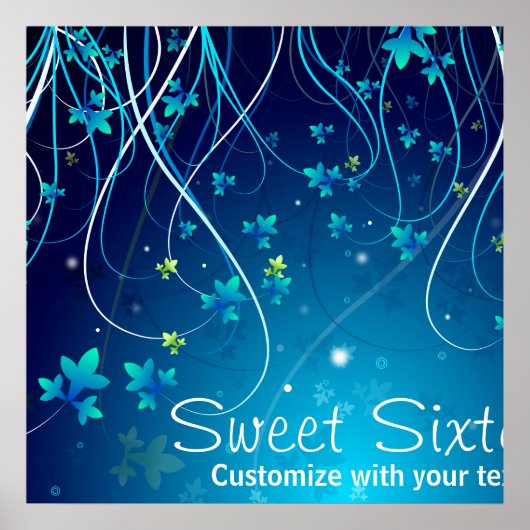 Sweet Sixteen Teal Blue Swirls Party Banner ポスター (正面)