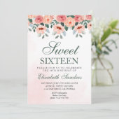 Sweet Sixteen with Watercolor Pink Flowers 招待状 (スタンド正面)