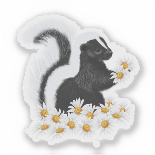 Sweet Skunk with Daisies Sticker シール (正面)