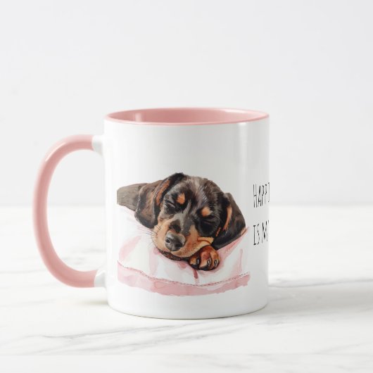 Sweet Sleeping Black Cream Puppy Dog マグカップ (左)