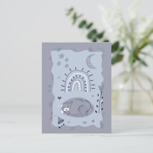 Sweet Sleeping Cat Folk Art - Artist Postcard ポストカード (スタンド正面)