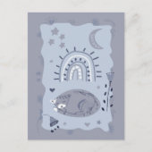 Sweet Sleeping Cat Folk Art - Artist Postcard ポストカード (正面)