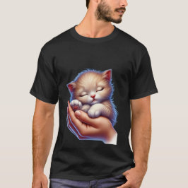 Sweet Sleeping Kitten in Hands Peaceful Tiny Cat  Tシャツ