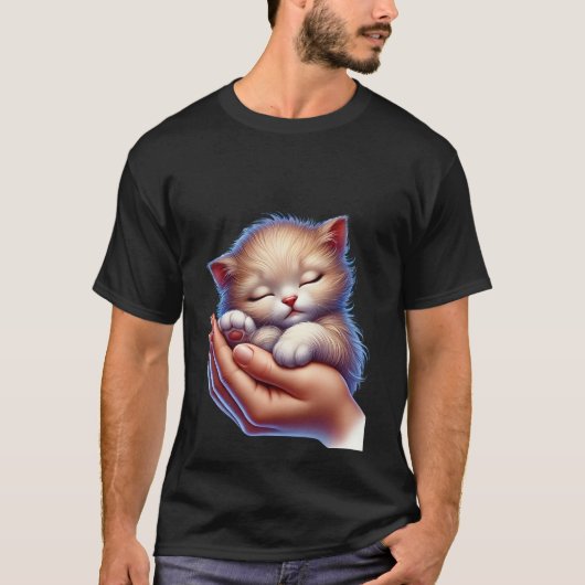 Sweet Sleeping Kitten in Hands Peaceful Tiny Cat Tシャツ (正面)