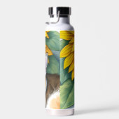 Sweet Sleepy Kitty 猫とひまわりの名入れデザイン ウォーターボトル (右面)