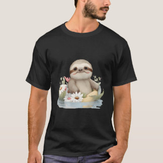 Sweet Sloth Bathing At The Lake Bathing Swimming R Tシャツ